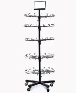Floor Retail Shop Fitting Five Ties Wire Display Rack with Wheels