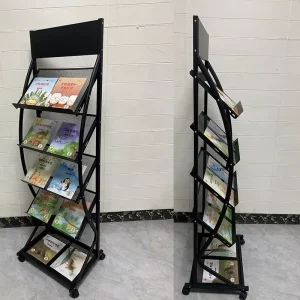 Floor Standing Magazine Holder Display Office Brochure Magazine Display Rack With Wheels