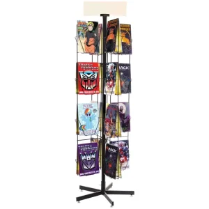Floor Standing Metal Tin Signs Display Rack with 32 Holders Metal Sign Pocket Display Retail Store Display Stand for Metal Signs