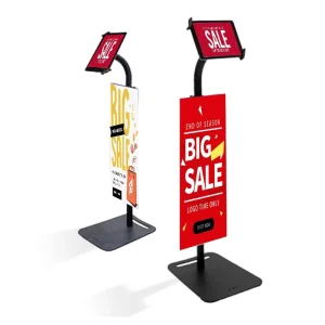 Floor Standing Sign Holder Metal Sign Stand with Anti theft Tablet with Display Box