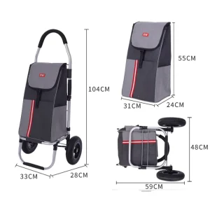 Foldable 3 Wheels TPR Stair Climber Inflatable Rubber Wheel Trolley Dolly Folding Grocery Cart Heavy Duty Trolley Shopping Cart