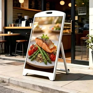Foldable A Frame Digital Water Sign LED P1.53 P1.86 P2 P2.5 Floor Stand Billboard with Wheels Plug Advertising Display