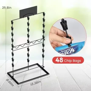 Foldable Eco Friendly Recyclable Portable Rotating Chip Rack Display Stand 3 Rows 48 Clips for Party Snack Hanger Countertop