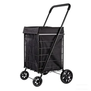 Foldable Iron Trolley Picnic Cart PU Wheels Heavy Duty Waterproof Lining Multi Purpose Shopping Cart