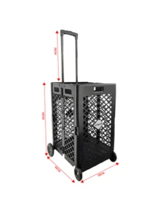 Foldable Rolling Pull Cart with Telescopic Handle Folding Plastic Box with Wheels Collapsible Grocery Shopping Carrier