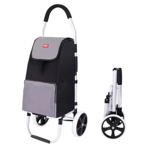 Foldable Shopping Trolley Shop Cart with Bag 50kg Trolley Cart on Plastic White Wheels for Grocery Laundry Hotel Luggage Market