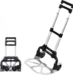 Folding Hand Truck Dolly Cart 330 Lbs Load Capacity Aluminium Trolley Cart with Telescoping Handle 2 Wheels