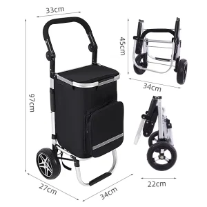 Folding Shopping Cart Large Capacity Supermarket Climbing Hand Truck Trolley Two Wheel Shopping Cart With Insulated Bag