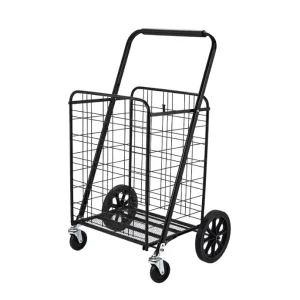 Folding Shopping Trolley Cart With 4 Double Silent Wheels Large Iron Pulling Basket Cart