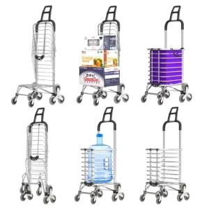 Folding Shopping Trolley Lightweight Aluminum TPR 40KG Capacity Eight Wheel Stair Climbing Grocery Storage Cart OEM