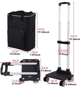 Folding Utility Shopping Cart Rolling Hand Truck with Rotate 4 Wheels Removable Waterproof Bag for Grocery Laundry Travel Office