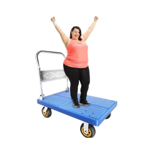 Four-Wheel Hand Truck Trolley Cart 300kg Foldable Plastic Rubber Platform for Shopping Storage Tools Industrial Use OEM