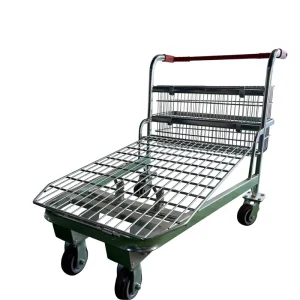 Four-Wheel Steel Shopping Cart with Zinc Plated Platform Unfolding Design for Supermarket & Warehouse Use