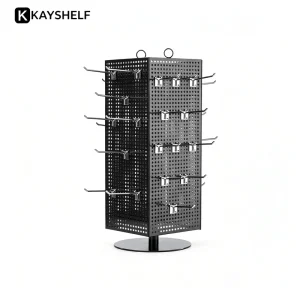 Four side Metal Display Stand with Hooks Anti Rust Powder Coated Boutique Shop Pop up Store Rack