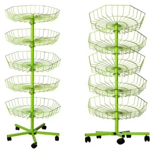 Free Standing Round Metal Spinner Rack with Casters Wire Mesh Rotating Display Stand Organizer for Dolls