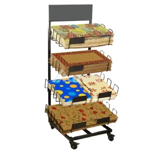 Freestanding China Manufacturing Metal Hanging Floor Moveable 4 Tier Carpet Shelf Door Mat Display Rack