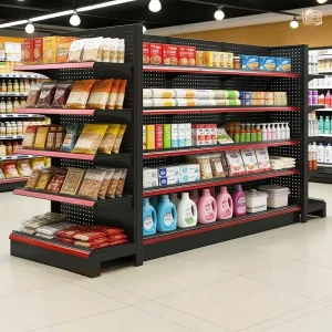 Freestanding Heavy Duty Perforated Back Panel Gondola Shelf for Retail Supermarket