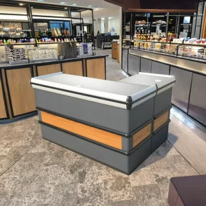 Fresh Fruit and Vegetable Supermarket Convenience Store Metal Cash Register Counter Corner Stainless Steel Metal Bar Counter