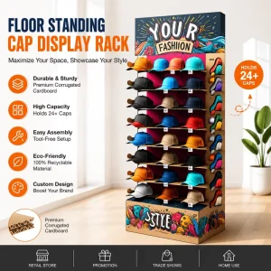 Fsdu Pop Floor Standing Wall Cardboard Baseball Bucket Hat Rack Display Hat Display Stand