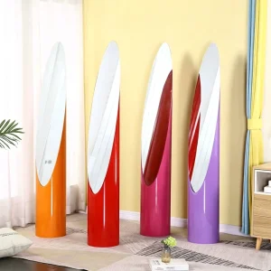 Full Body Floor Mirror Simple Fitting Barrel Lipstick Mirror with Metal Frame for Clothing Store Glass Material