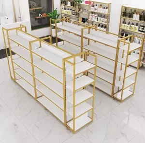 Full Summer Store Retail Display Stand Heavy Load Metal Frame Customizable Wooden Supermarket Shelves Supermarket Display Rack