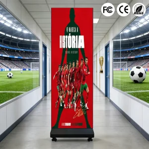 GOB Protected LED Poster Display Anti Collision Indoor Digital Signage Ultra Slim UHD Screen Built-In CMS Floor Stand