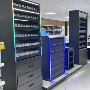 Gas Station Metal Cabinet Floor Showcase Store LED Smoke Display Stand Rack Tobacco Display Shelf Supplier