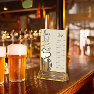 Gold Frame Acrylic Price Tag Stand for Restaurant and Bar Desktop Display Holder for Menu Recipe Card and Photo