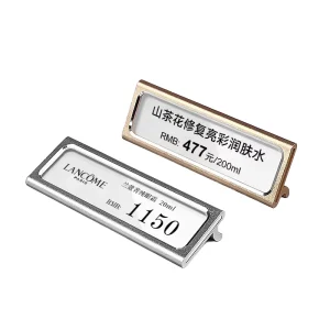 Gold Silver Black Metal Price Tag Cube Holder with Waterproof Printed Paper Insert Durable Numerals for Clothing Retail Display