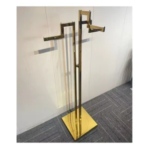Gold Stainless Steel 3 Arms Adjustable Height Clothing Rack for Clothing Stores