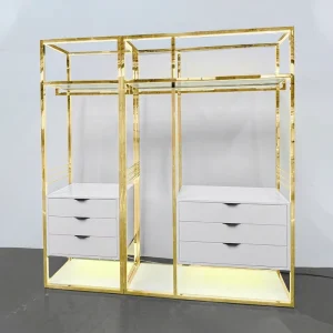 Golden Clothes Display Rack Stainless Steel Display Racks Metal Garment Clothing Rack for Retail Store