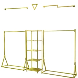 Golden Clothing Rack Stainless Floor Hanger Cloth Shop Clothing Display Rack Women’s Garment Store Display Racks