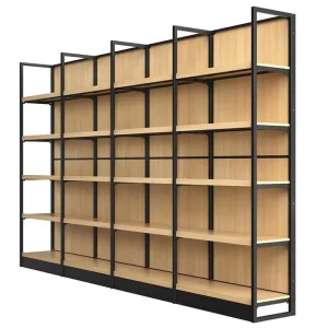 Gondola Shelf Supermarket Racks Durable Steel Wood Combination Powder Coated Finish Retail Store Equipment Display Racks