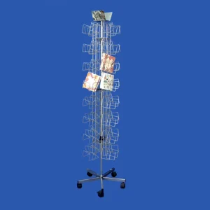 Grocery Store Fixture Wire Frame Holder Mobile Free Standing Display 32 Pockets Revolving Napkin Expositor Rack With Top Sign