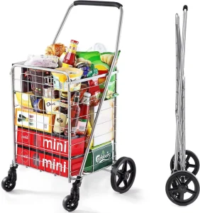 Grocery Utility Shopping Cart Folding Wagon Tool Cart Light Weight Trolley with Rolling Swivel Wheels