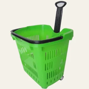 HDPP Plastic Rolling Trolley Shopping Basket For Supermarket With Two Wheels