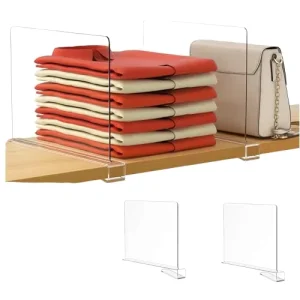 HQ 2 Pack Clear Shelf Dividers Vertical Purse Organizer Closet Sweater Shirts Handbags Bedroom Kitchen Adjustable Acrylic