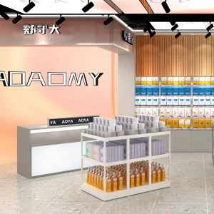 HXiS A Display Fixtures Grey Matte Laminated Rack Perfume Store Design for Cosmetic Store Design Furniture