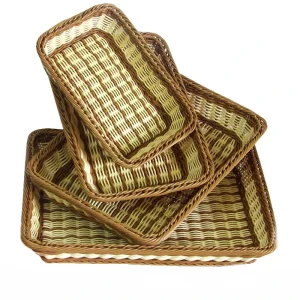 Hand Weaved Durable Fruit Basket Wicker Plastic Rattan Supermarket Fruit Vegetable Food Basket Storage Box