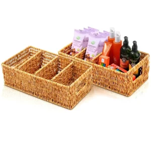 Handwoven Storage Bins Rattan Pantry Organizer Storage Baskets for Snacks Coffee Tea