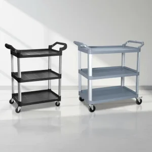 Heavy Duty 3 Tier Utility Service Cart Silent Rolling Restaurant Trolley For Hotel & Janitorial Easy Assembly