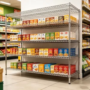 Heavy Duty 5 Tiers Grocery Retail Supermarket Display Rack Adjustable Chrome Metal Wire Shelf For Convenience Store