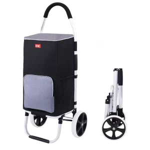 Heavy Duty 50kg Capacity Shopping Trolley Folding Grocery Cart Hand Push Cart for Shopping with 2 Wheels and Large Cool Bag