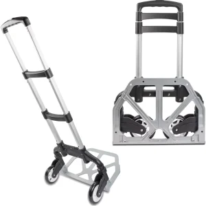 Heavy Duty Aluminum Folding Hand Truck Luggage Plastic Wheel Trolley Cart with Adjustable Handle Folding Away Wheels