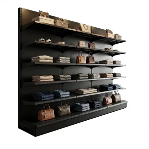 Heavy Duty Black Metal Freestanding Boltless Assembly Perforated Gondola Shelving Supermarket Rack for Retail Display