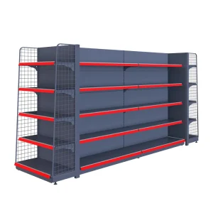 Heavy Duty Cold rolled Steel Supermarket Gondola Rack & Display Stand with Perforated Shelves Corrosion Protection