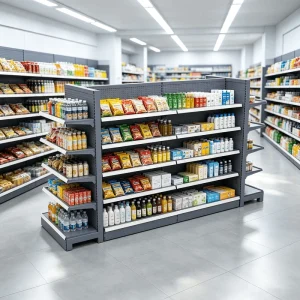 Heavy Duty Double Sided Metal Gondola Shelving System Adjustable Retail Display Rack for Grocery Store