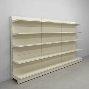 Heavy Duty Double Sided Metallic Supermarket Gondola Shelving Rack Freestanding Retail Store Display Knock down