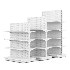 Heavy Duty Double Sided Supermarket Gondola Shelving Unit with Perforated Back Panel for Retail Store Display and Storage