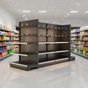 Heavy Duty Double-sided Wood & Metal Supermarket Rack Light Duty Commercial Retail Shelving With Gondola Design
